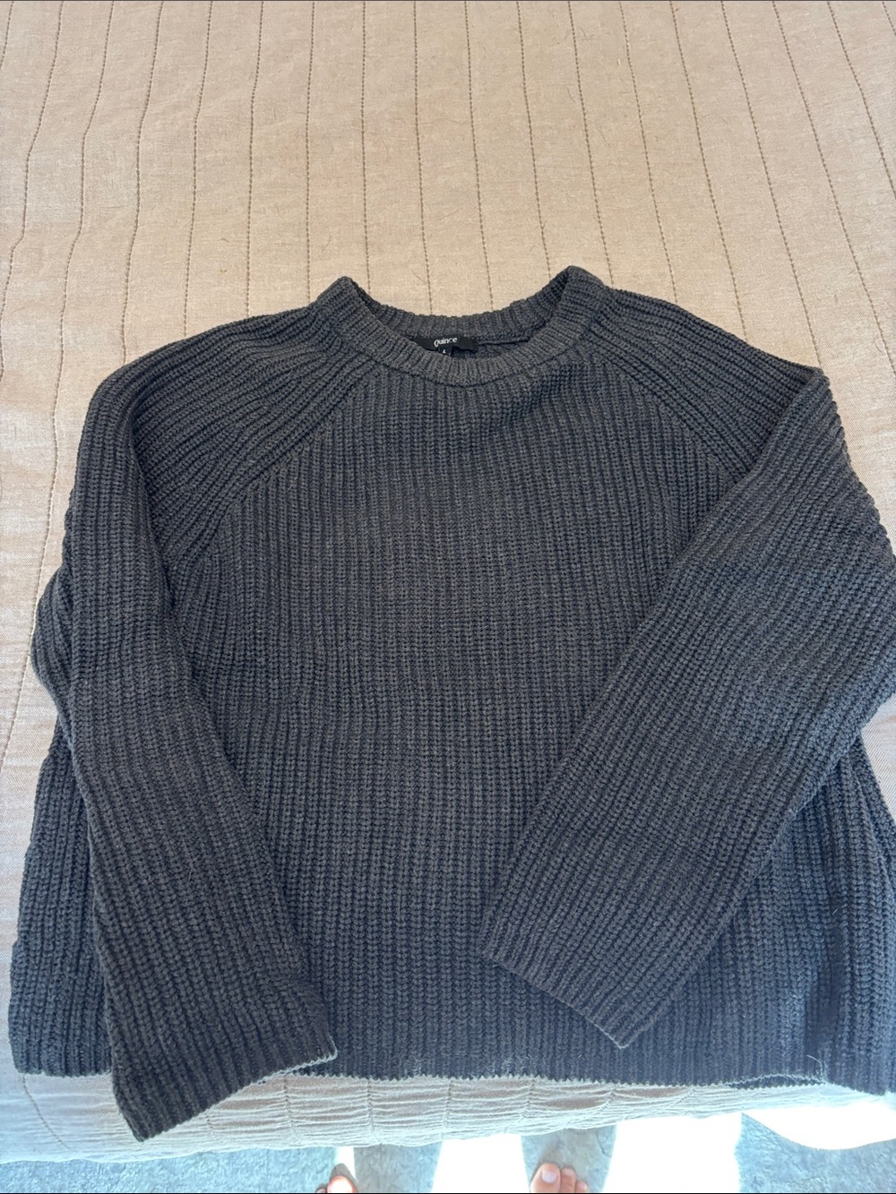 Quince women’s Dark Charcoal Ribbed fisherman Crewneck Sweater size large